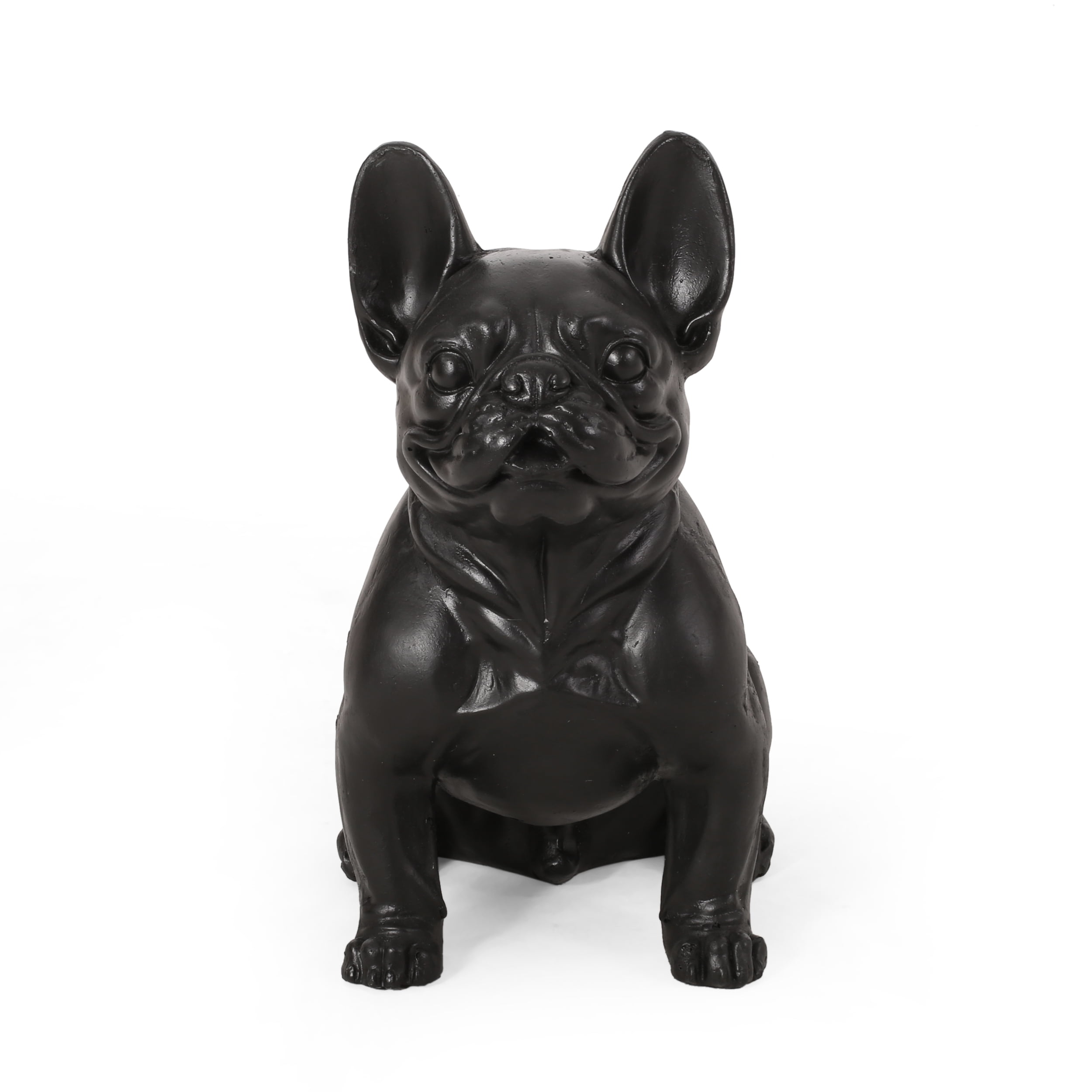 Noble House Delamore Outdoor French Bulldog Garden Statue in Matte Black
