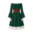 thumbnail image 6 of Women's Renaissance Peasant Dress Off Shoulder Ruffle Long Sleeve A-Line Midi Dress with Lace-up Corset Belt Medieval Vintage Halloween Costume Fair Festival Outfit, 6 of 8