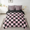 thumbnail image 3 of Manfei Cartoon Cute Bowknot Twin Bedding Sets 7-Piece, Pink Checkered Buffalo Bedding Comforter Set, Kawaii Princess Style Reversible Sheet Sets, Super Cozy Room Decor, 3 of 8