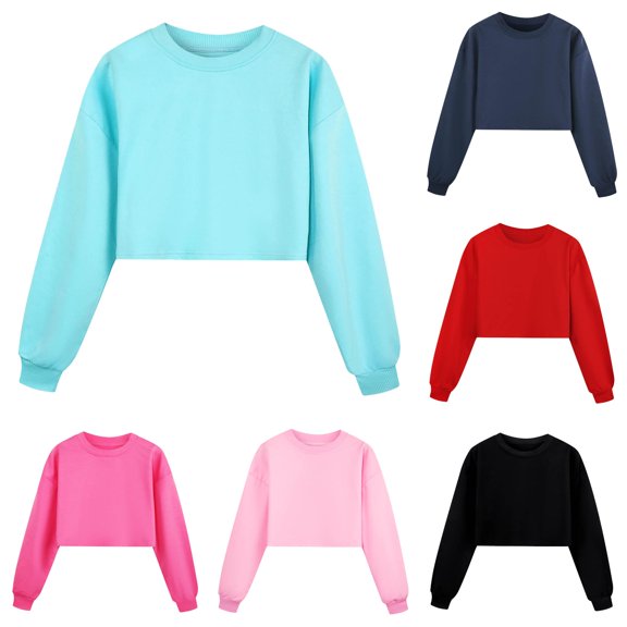 REDARER Crewneck Long Sleeve Cropped Pullover Sweatshirt Casual Sport Tops for Kids,7-8 Years