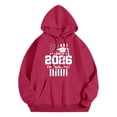 thumbnail image 3 of Wang6 Letter Pirnted Hoodies for Womens Plus Size"Class of 2026"Printed Hooded Sweatshirts Trendy Drawstrings Long Sleeve V Neck Loose Fit Tops with Pockets Red XL, 3 of 3