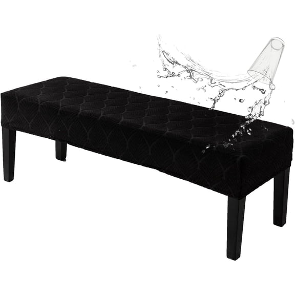 Waterproof Dining Room Bench Covers, Stretch Jacquard Bench Seat Protector Cover, Rectangular Bench Cover for bedrooms, Living Rooms, Kitchens, Removable,Black