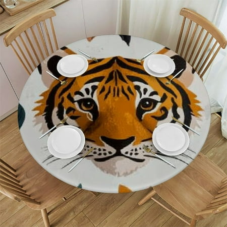 

Autua Tiger Leaves Jungle Round Table Cover Stain Resistant Washable Indoor Outdoor Tablecloth Kitchen Dining Wedding Parties Picnic Farmhouse 100% Polyester Fiber 31 -35