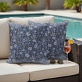 thumbnail image 4 of Navy Blue Floral Outdoor Waterproof Pillow Covers, Ethnic Tribe Abstract Art Flowers Decorative Square Throw Pillowcase Sofa Cushion Sham for Patio/Couch/Chair, 26"x26" 2 Pack, 4 of 8