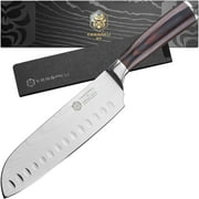 Kessaku Santoku Knife - 7 inch - Samurai Series - Razor Sharp Kitchen Knife - Forged 7Cr17MoV High Carbon Stainless Steel - Wood Handle with Blade Guard