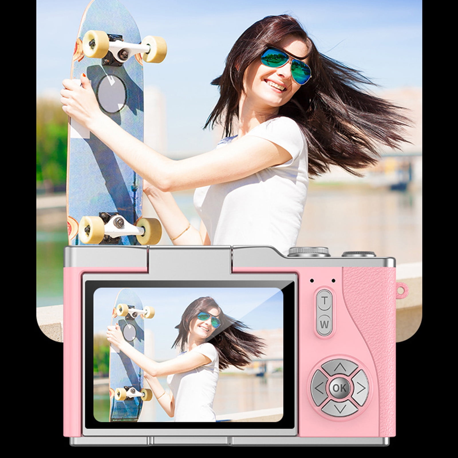 Student Digital Camera 2.4" Flip-Screen 48MP Max Interpolation, 1080P HD Video, 8x Digital Zoom, Night-Vision Flash, 800 mAh Rechargeable, Anti-Shake, Built-In Mic & Speaker, Supports 64 GB Micro SD