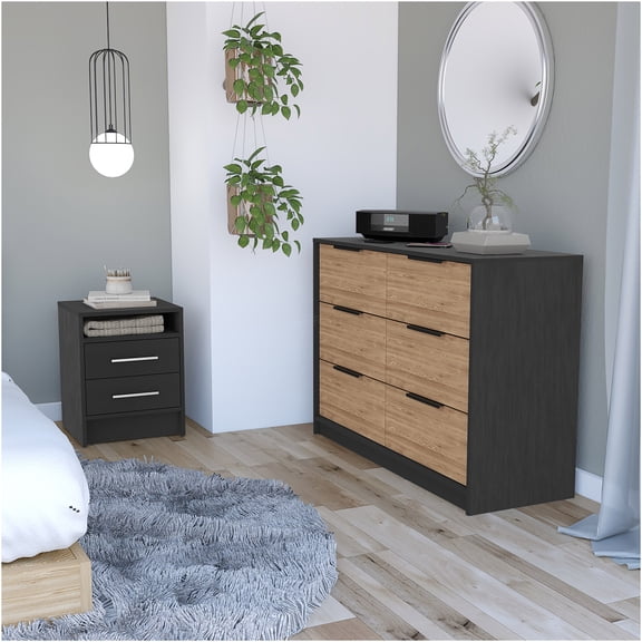 JERFIT 2-Piece Black Bedroom Set with Dresser and Nightstand, Modern Engineered Wood Dresser with 8 Drawers for Bedroom Storage