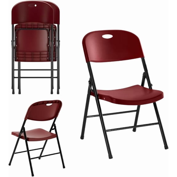 CycloneSound Heavy Duty Plastic Folding Chairs, 300 lb Capacity, Portable Foldable Chairs for Events, Patio, Weddings, Indoor/Outdoor, Red (2 Pack)