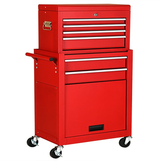 Gymax Coffre de Rangement Roulant 2 en 1 pour Garage, Boîte à Outils avec 6 Tiroirs