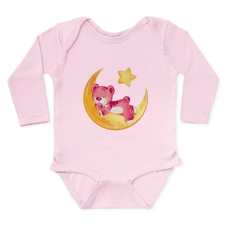 

CafePress - Pink Sleepy Teddy On Moo - Long Sleeve Cotton Baby Bodysuit