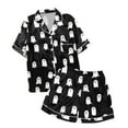 thumbnail image 7 of Halloween Pajamas 2 Piece Pjs Set Silk Ghost Graphic Button Down Short Sleeve Shirts Shorts Halloween Pjs Black L, 7 of 7