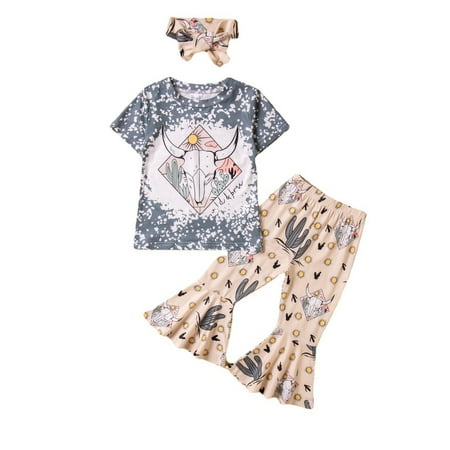 

ZHAGHMIN Girls Summer Dresses Size 7/8 Kids Toddler Baby Girls Short Sleeve Cartoon T Shirt Tops Print Bell Bottom Pants With Headbands Outfits Set Baby Gift Girl Girls 5 Baby Girl Floral Wrap Teen