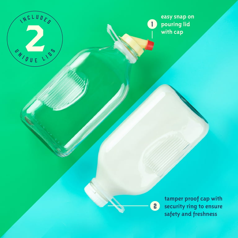 JoyJolt Reusable Glass 64 oz. Clear Milk Bottle with Lid and Pourer  (3-Pack) JG10294 - The Home Depot