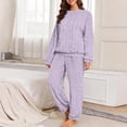thumbnail image 2 of QIYAGBSA Fleece Pajama Set for Women Soft Warm Jacquard Long Sleeve Top and Pants (Purple, S), 2 of 6