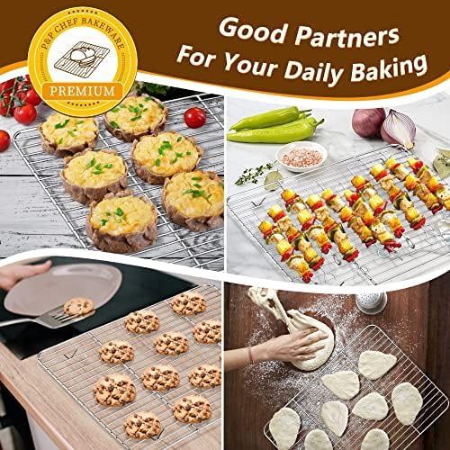 16 Inch Baking Sheet Pan with Rack Set, Stainless Steel Cookie Sheet Pan Tray with Cooling Rack for Oven Use, Cooking Roasting, Non Toxic & Dishwasher Safe, Heavy Duty