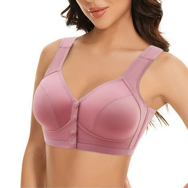 Gibobby Brasieres Deportivos Para Mujer Sujetador grande con hebilla lateral delantera para mujer, borde sin movimiento de anillo de, ajuste de reunión sin costuras(Oro Rosa,38)