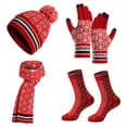 thumbnail image 3 of siminsem Winter Hat Scarf Gloves Set for Women 4 in 1 Knitted Beanie Touchscreen Gloves Warm Socks Earmuff Fleece Lined Thick Cold Weather Set Holiday Gift for Her, Red,One Size, 3 of 3