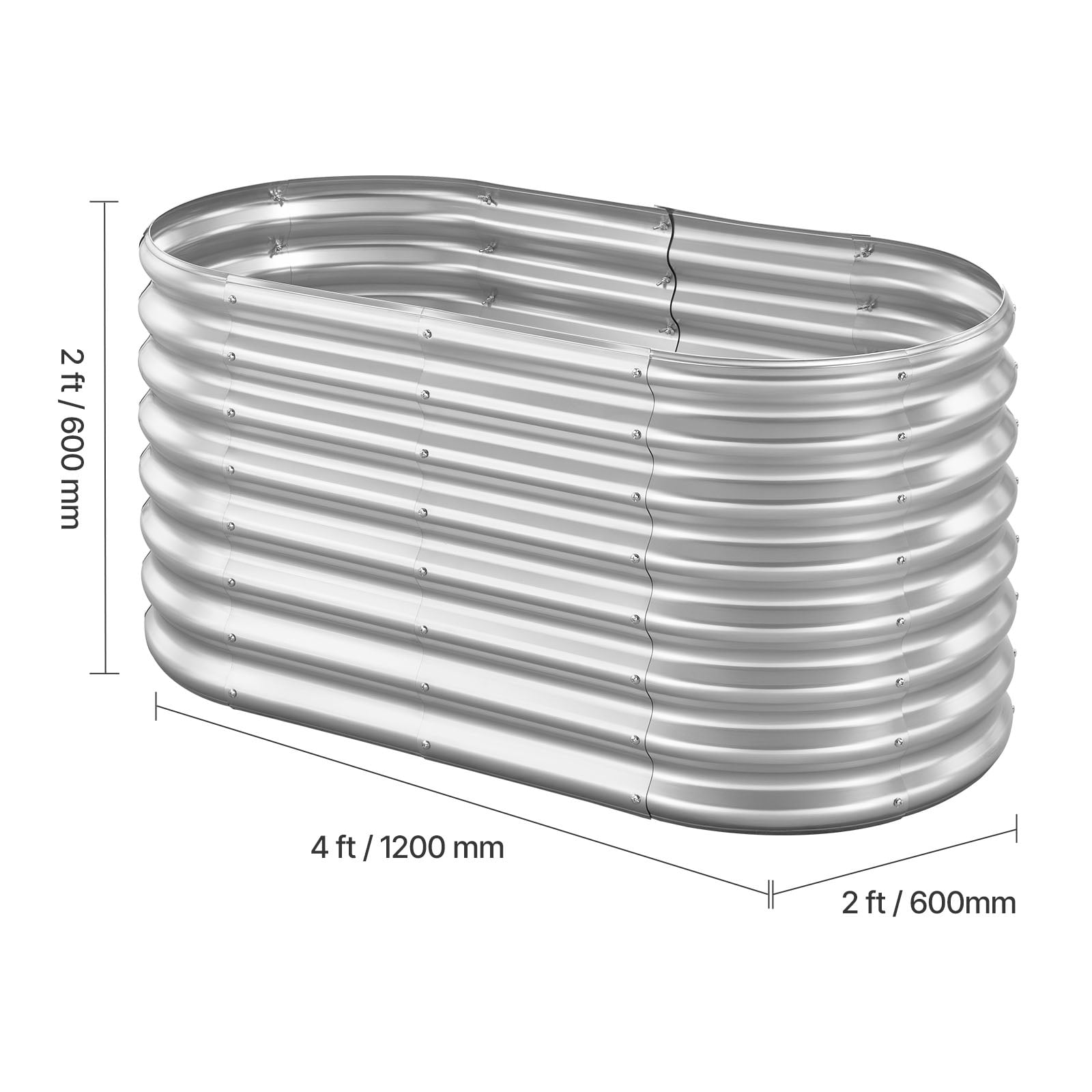KFFKFF Metal Raised Garden Bed, 4 x 2 x 2 ft Oval Outdoor Galvanized Planter Box, Open Bottom Design, Spacious Planter for Vegetables, Flowers, and Succulents, Galvanized Finish