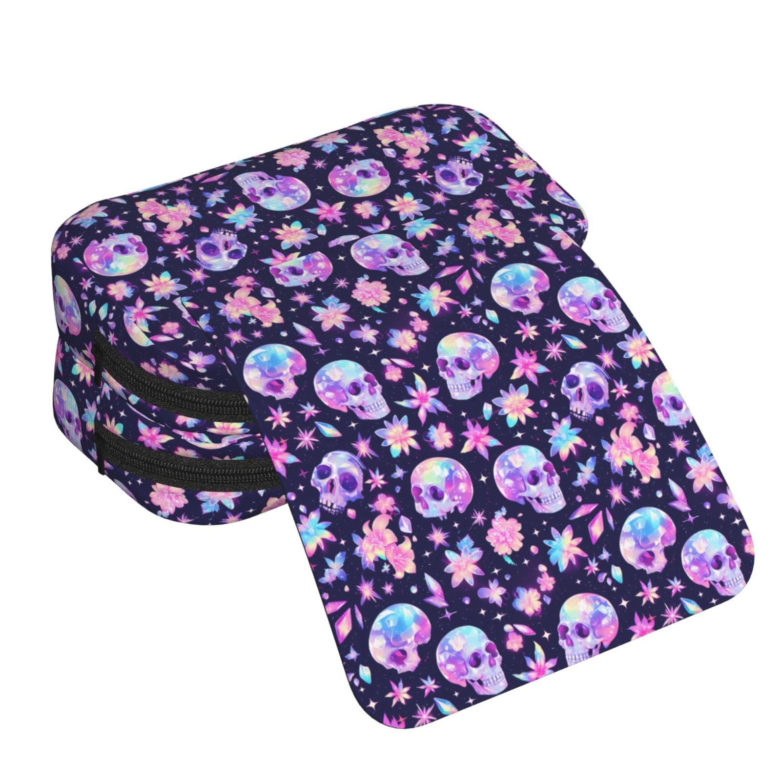 Rateoe crystal Skull flower cool Pattern Double Clamshell Pen Case, Storage Organizer with Two Zipper Compartments– Holds Up to 50 Pencils & Pens