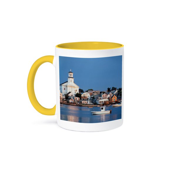 3dRose, USA, Cape Cod, Massachusetts, Provincetown Harbor and town., 11oz Two-Tone Yellow Mug