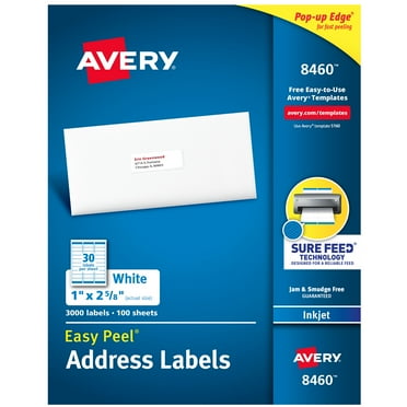 Avery Address Labels, 1" x 2-5/8", White, 3,000 Labels (8460)