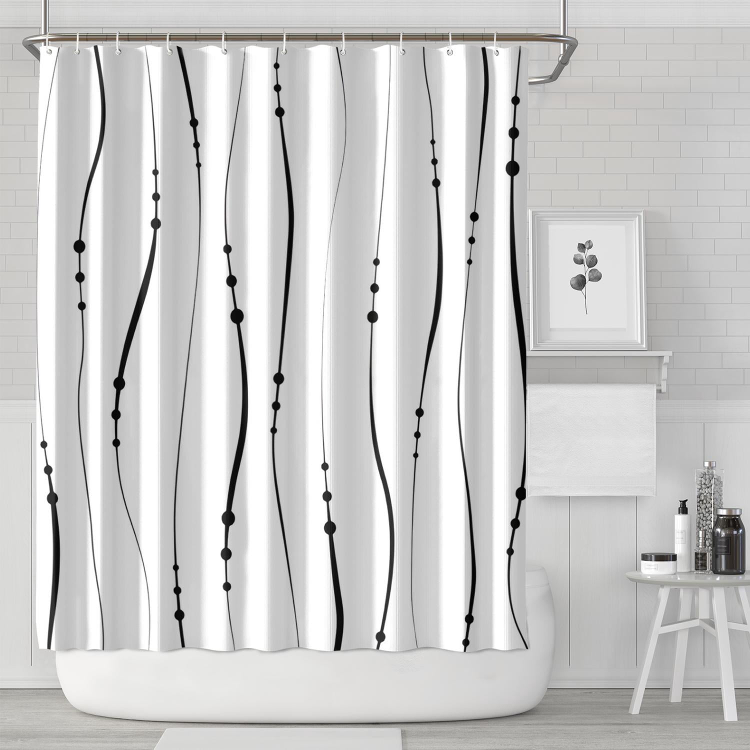 Black and White Striped Shower Curtain for Bathroom with Hooks, Shower Curtain Set 84 Inches Long, Bath Curtains Waterproof 72x84