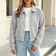 thumbnail image 6 of XRoczxe Women's collared zip-up short jacket, long-sleeved loose-fitting casual sweatshirt style, simple and sophisticated autumn and winter outfit | Multiple colors available, 6 of 8