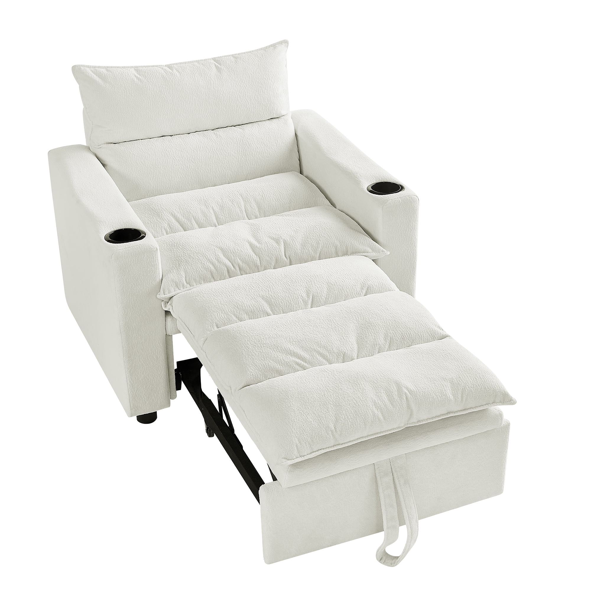 Aukfa Sleeper Sofa Chair Bed with Thick Pad and Cup Holders, Convertible Pull Out Sofa Couch, Beige