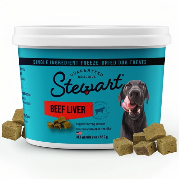 Stewart Freeze-Dried Raw Beef Liver Training Treats or Meal Topper for Dogs, 2 oz Tub