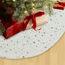 BN-LINK Christmas Tree Skirt, 35 Inch Faux Fur White Tree Skirts with Gold Little Star, Xmas Tree Mat for Holiday Home Decorations