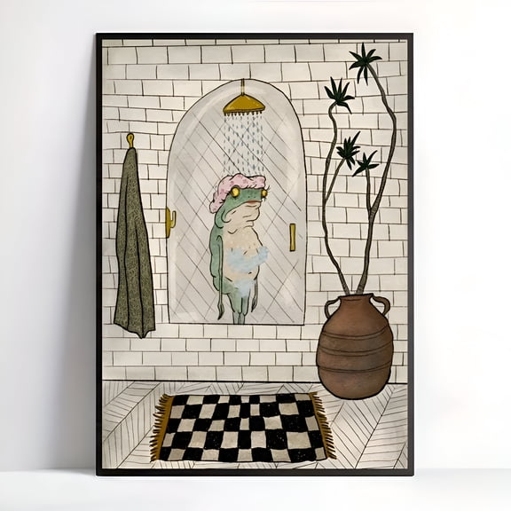 Vintage Frog Wall Art Print Retro Frog Poster for Bathroom Living Room Bedroom Cute Animal Illustration Home Decor Unframed Artwork, UNFRAMED 8x12