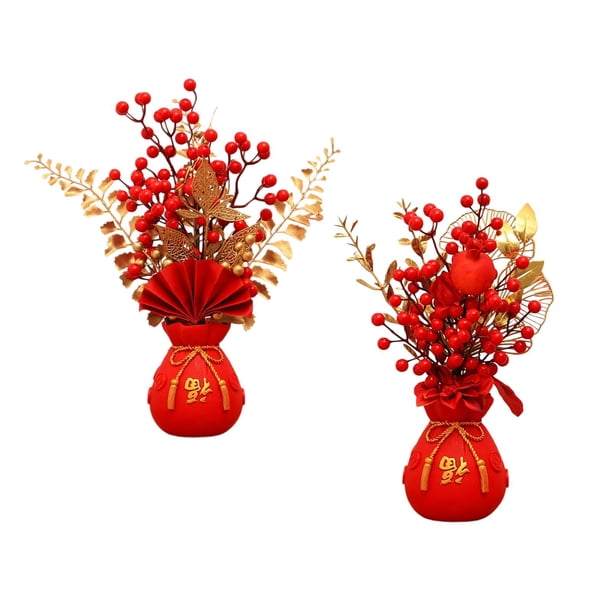 Adorno de año Nuevo Chino de 2 Uds., Decoración de Flores Artificiales, Diseño de Escena de Personaje Primavera para de Mesa Del Hogar , Estilo Estilo Estilo E perfecl Ramo de año nuevo chino