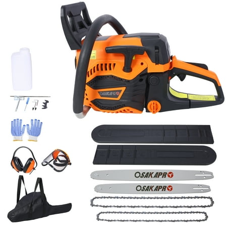 62CC Gas Powered Chainsaw, 2-Cycle Petrol Handheld Cordless Chain Saw, Gasoline Gas Chainsaws for Tree Wood Cutting,with 18" and 20" guide bar and chain,Safety kit, Storage Bag, EPA compli