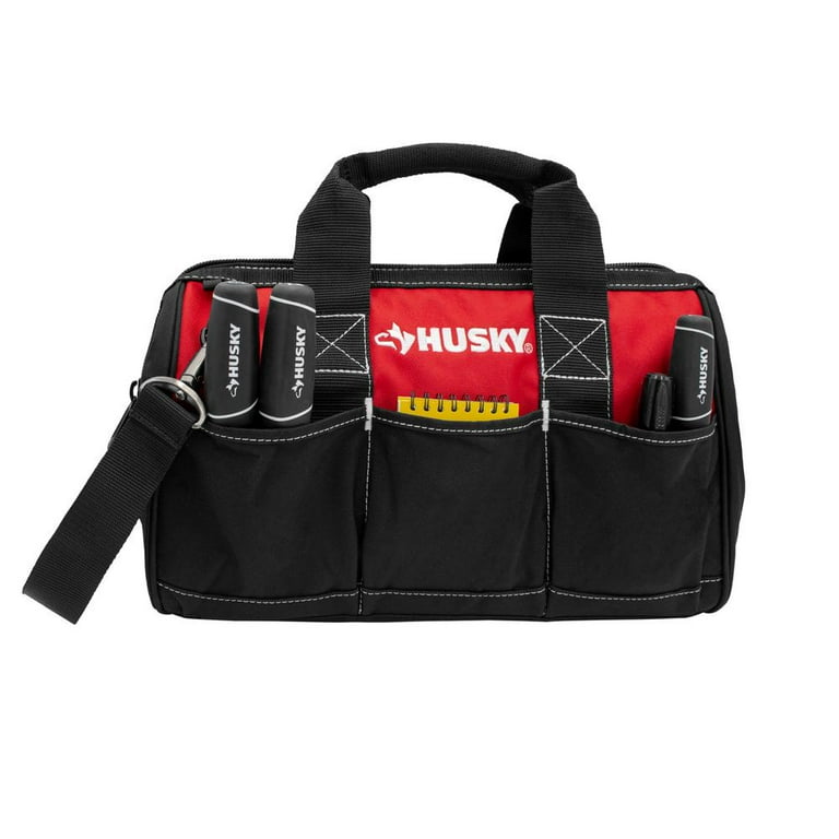 HUSKY 15in Wide Mouth, Water Resistant, 8-Pocket Open Top Tool Bag