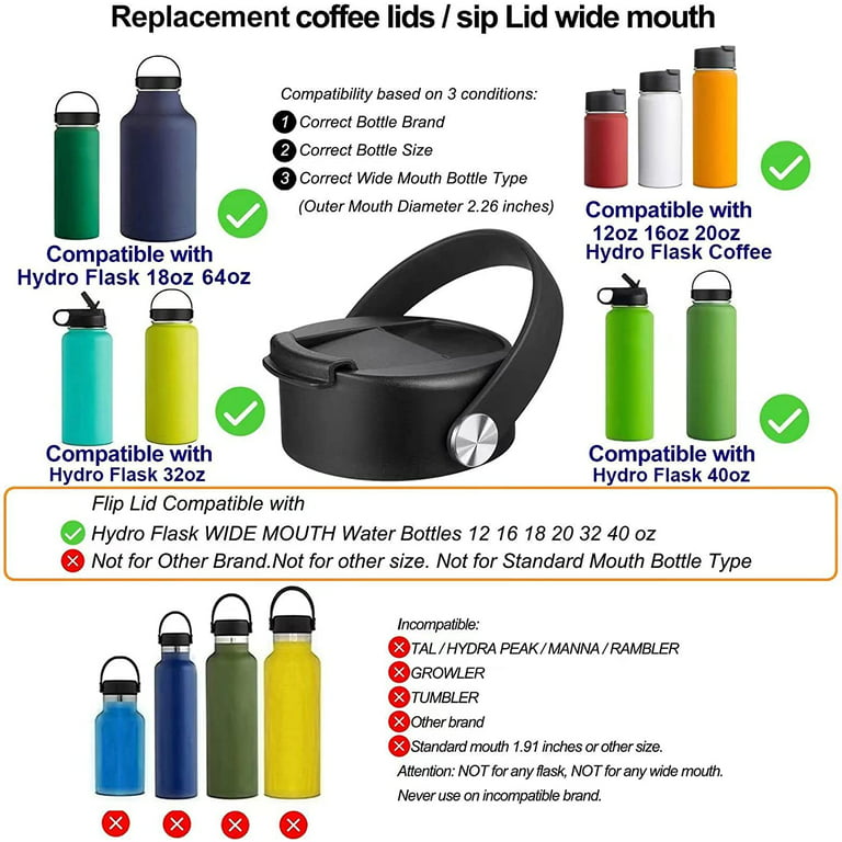 Upgraded Flip Lid for Hydro Flask Lid Wide Mouth Replacement 32 40 oz with  Flexible Handle, Coffee Lid Compatible with Hydro flask, More Top Water  Bottle Brands Wide Mouth 32 oz 40 oz 