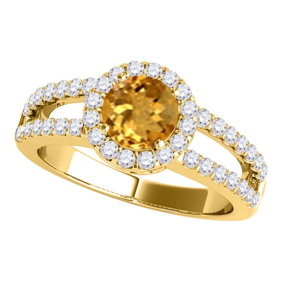 Mauli Jewels Engagement Rings for Women 1.65 Carat Diamond and Round Shaped Citrine Ring 4-prong 10K Yellow Gold