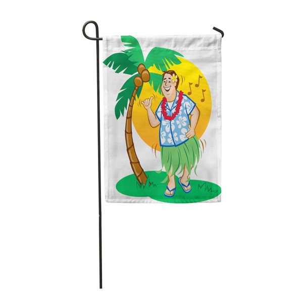 POGLIP Colorful Hawaiian Tourist Hula Dance Green Luau Skirt Hawaii Garden Flag Decorative Flag House Banner 12x18 inch