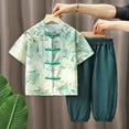 thumbnail image 2 of Boys 2-Piece Outfits 6-12 Months 12-24 Months 2t 3t 4t 5t 6t 7t Children Children'S Short Sleeve Set Cotton Summer New Boys Clothing Sets,Boys Cotton Summer Set(Green,3-4 Years), 2 of 4