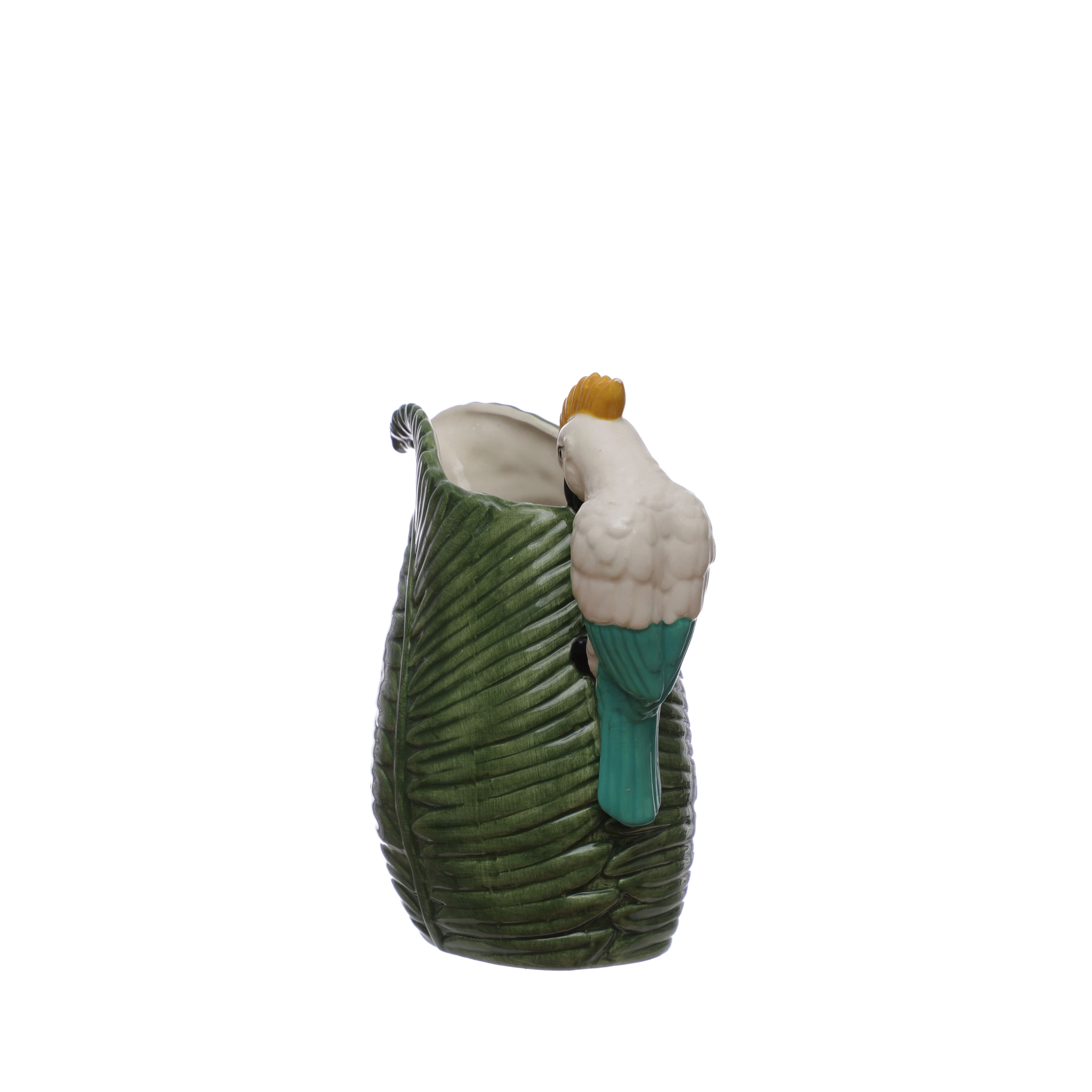 Ashland 43.95oz. Green Tropical Ceramic Leaf Pitcher with Cockatoo Handle , Summer Home Decor