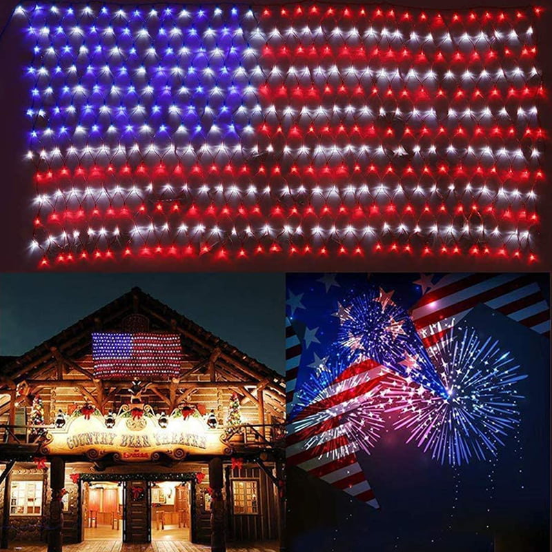LED Net Light Large American USA Flag String Lights Hanging Decoration Garden 