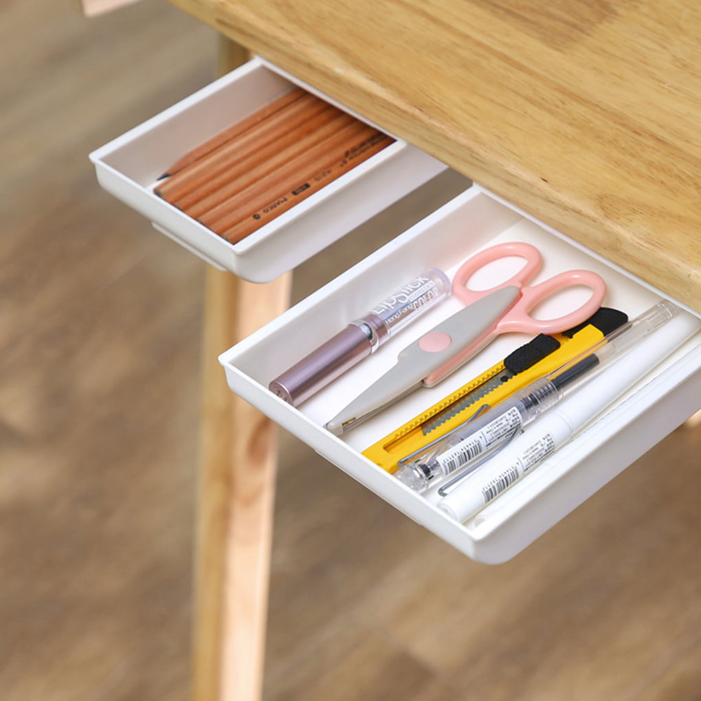 Stationery Storage Under Desk Holder Desktop Organizers Under Drawer Box 