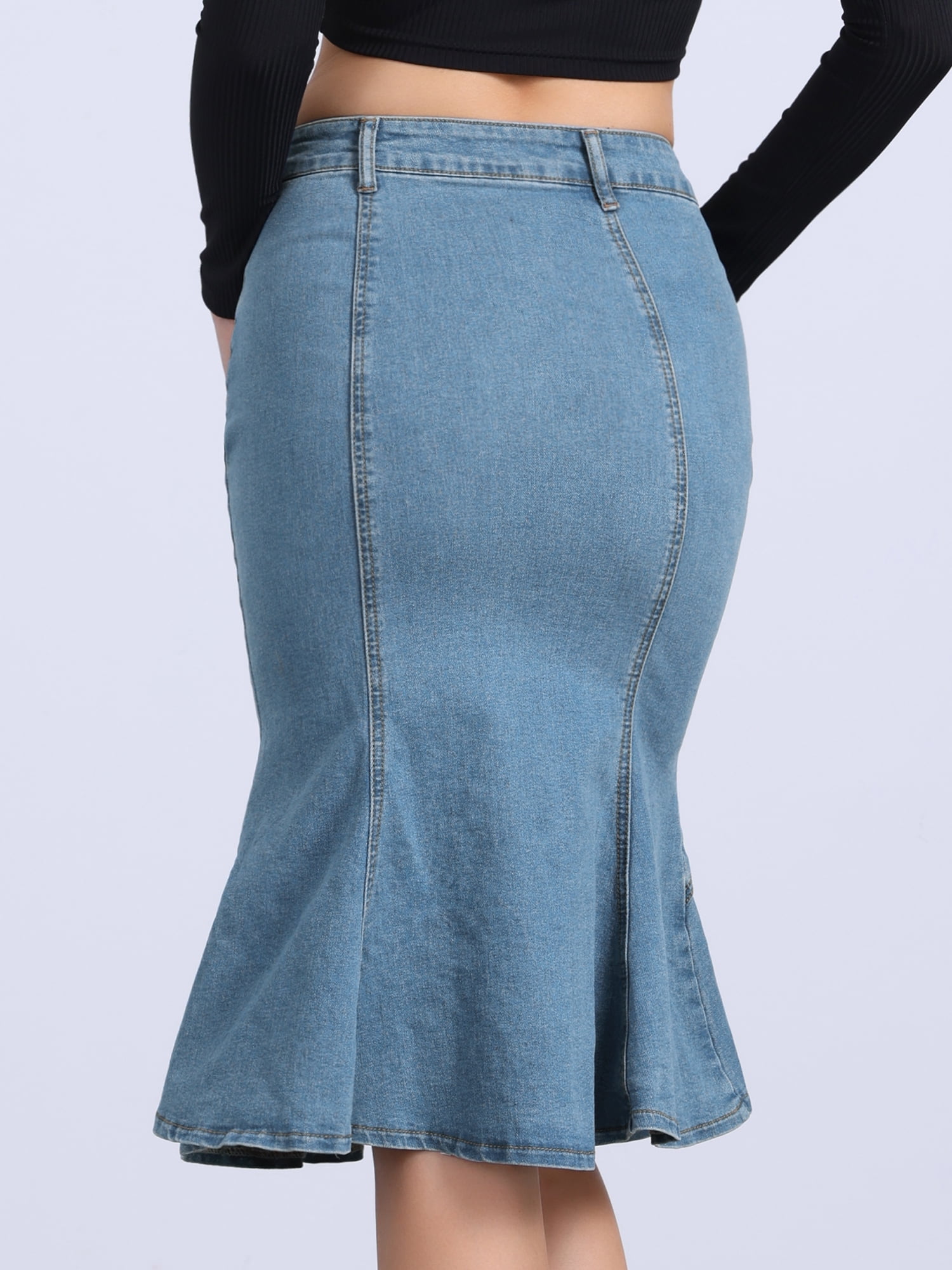 DARING DIVA Women's Casual  Denim Jean Bodycon Ruffles Fishtail Skirts S Light Blue