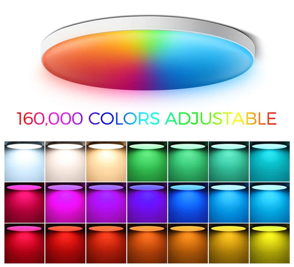 Smart Ceiling Light Flush Mount LED WiFi, Compatible with Alexa Google Home, 3000K-6500K Dimmable Low Profile Ambient Light Fixture for Bedroom Living Room Hallway Kitchen Nursery,12 Inch 30W,RGB