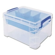 Advantus AVT37375 Super Stacker Divided Storage Box, 5 Sections, 7.5" x 10.13" x 6.5", Clear/Blue