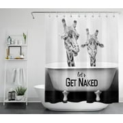 HVEST Get Naked Shower Curtains for Bathroom, Funny Wild Animal Giraffe in Bathtub Black and White Bathroom Curtain, Farmhouse Fabric Bath Curtain Polyester Waterproof with Hooks, 60x72 Inches