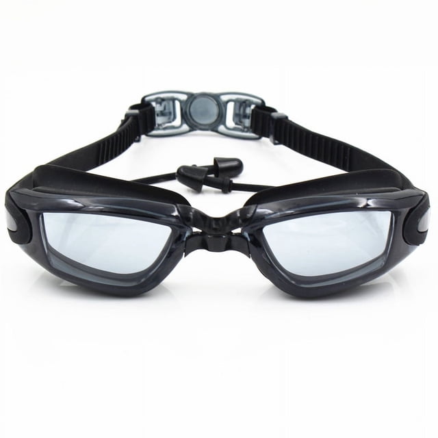 Gafas de natación HD antivaho e impermeables, gafas de natación para hombres y mujeres con montura grande y tapones para los oídos, gafas de natación lisas