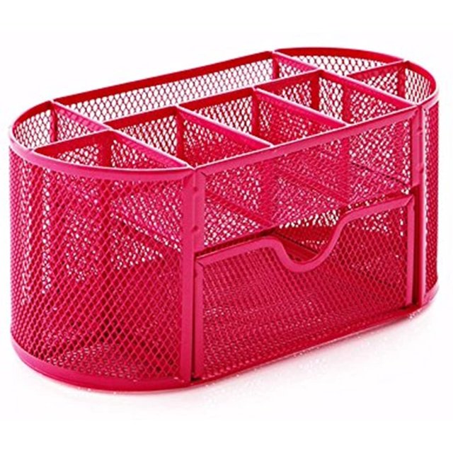 Space Saving Desk Tidy Multi-Functional Metal Wire Mesh 9 Compartment Office/School Supply Desktop Organizer Caddy W/Large Drawer