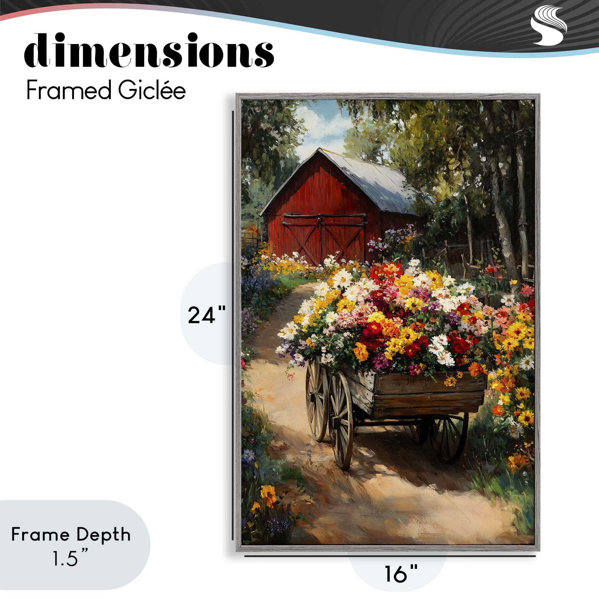 Stupell Industries Floral Wagon in Summer Garden Gray Framed Giclee Art, design by Franklyn Gregory
