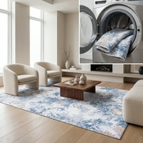 SAFAVIEH Santa Monica Kayley Abstract Polyester Area Rug, Ivory/Dark Blue, 6' x 6' Square