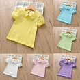 thumbnail image 4 of Kids Baby Girl Long Sleeve Collar Shirt Toddler White Blouse Puff Short Sleeve T-Shirt Solid Color Basic Top Bottom, 6 Months-6Y, 4 of 7